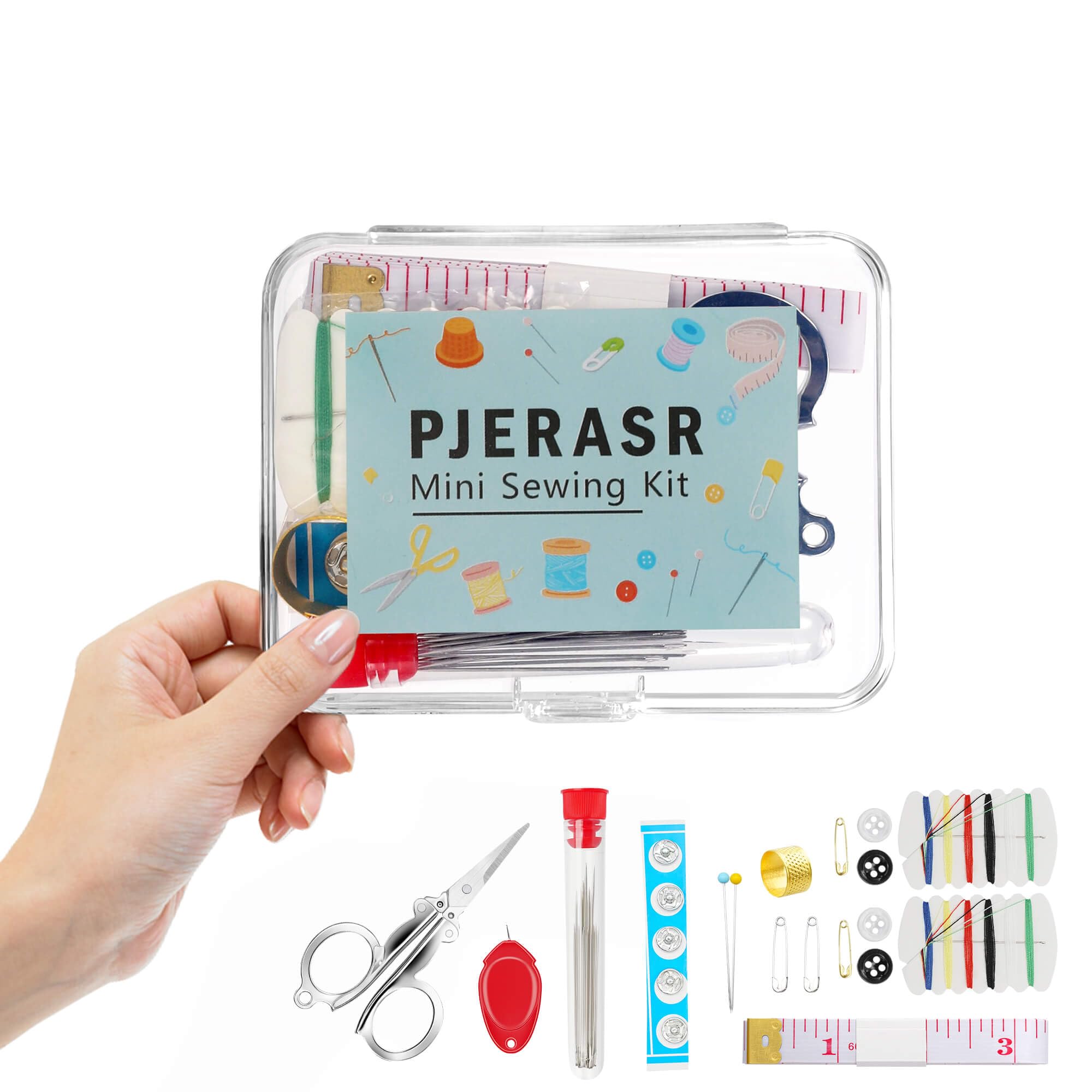 Min Sewing Kit, Travel Sewing Kit with Multi-Color Threads, Scissors, Needles, Buttons, Portable Emergency Sewing Tool Set with Storage Case, Adults