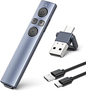 ZRZLMVP 2-in-1 USB Type C Presentation Clicker - Rechargeable Clicker for PowerPoint Presentation Pointer, RF 2.4GHz PPT Pointer Clicker, Presenter Clicker Remote Slide Advancer for Mac, PC, Laptop
