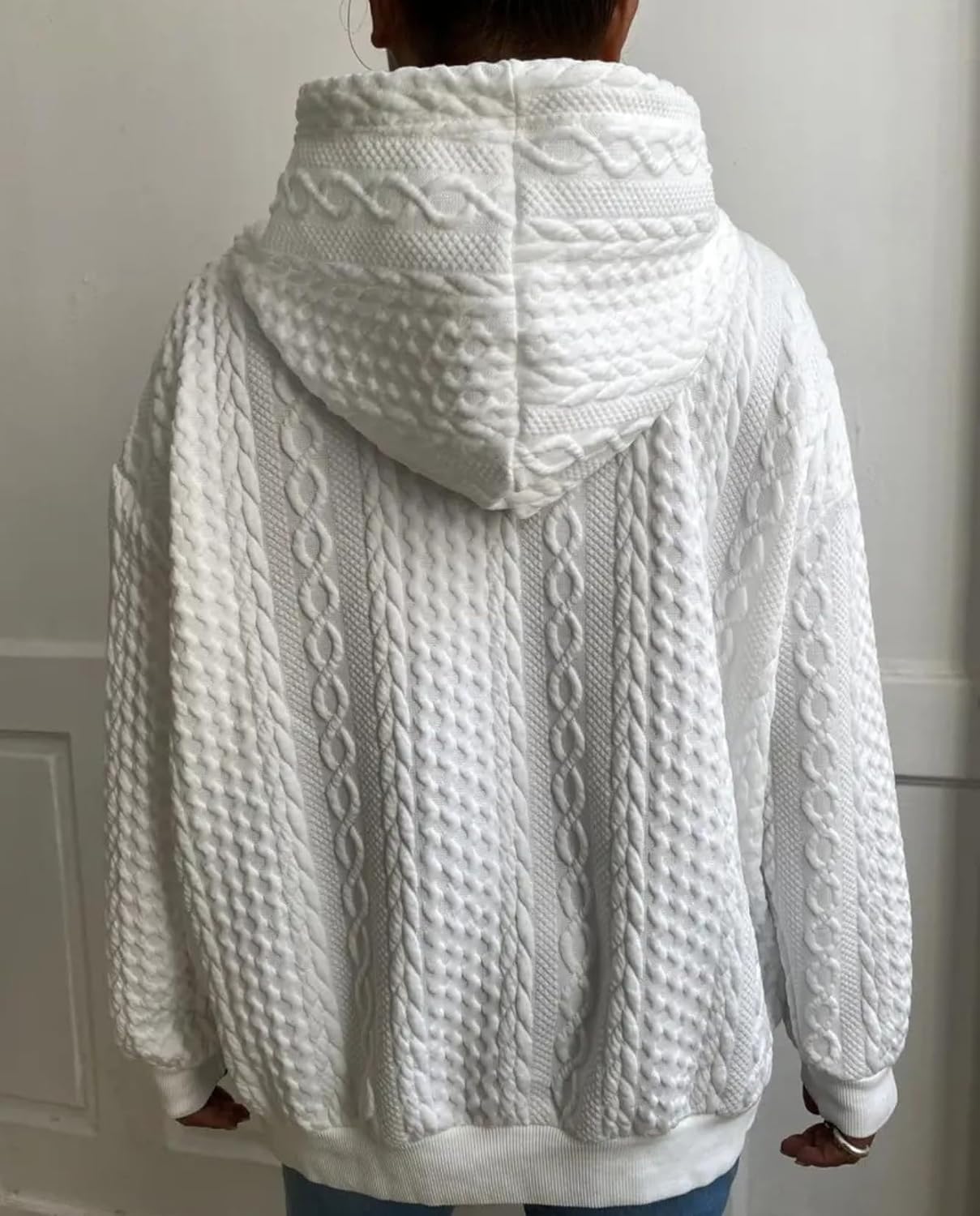 Women's Hooded Sweater - Oversized Solid Color Warm Autumn Winter Wear for Vacation Daily Use - Image 6