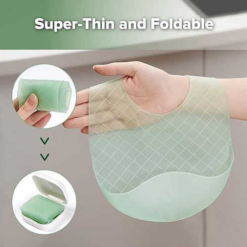 Miniatura 3 de haakaa Babero de bolsillo de silicona ligero - Baberos de silicona de viaje ultraligeros y plegables con bolsillo profundo para atrapar alimentos,