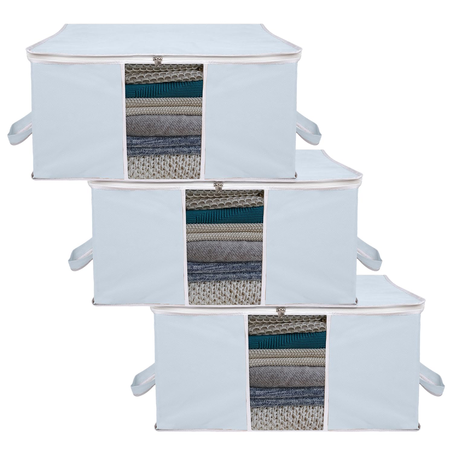 Kuber Industries 3 Piece Under Bed Foldable Organizer|Clothing Storage Bags|Blanket, Quilt, Comforter Cover (Grey)