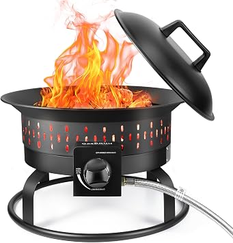 GasBRUH 17" Portable Small Propane Fire Pit with Cover&Carry Kit,60,000 BTU Camping Propane Firepit,Outdoor Smokeless Gas Firebowl,Fireplace,Compact Gas Fire Pit for Outside Patio,Backyard,Camping,RV