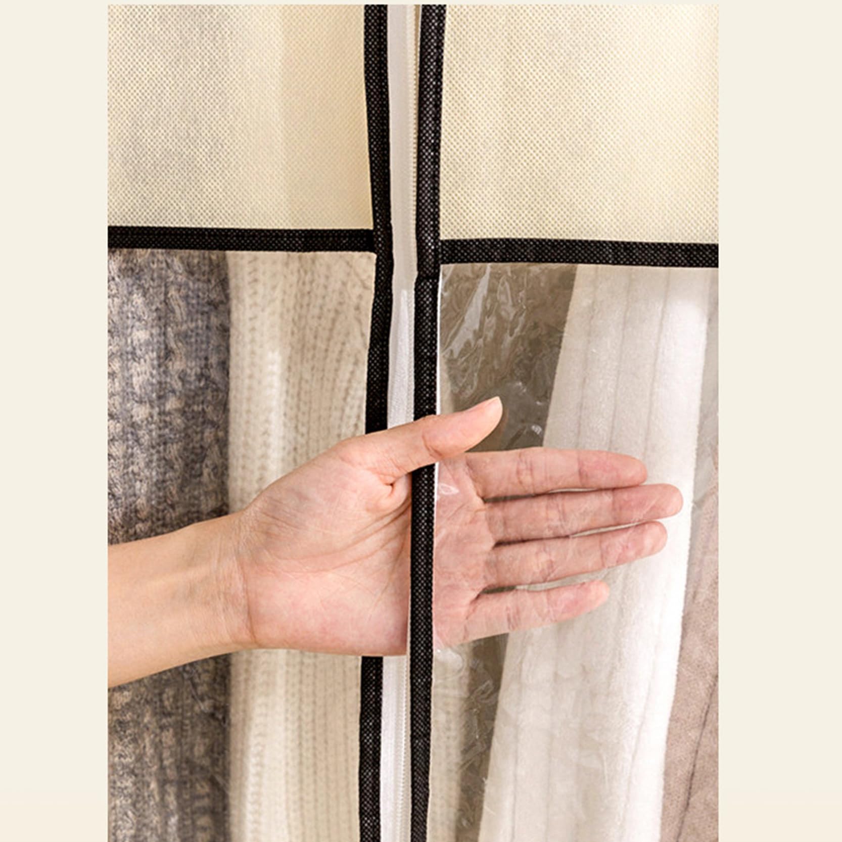 Kleiderstangenabdeckung mit Sichtfenster, 3er-Pack, Lange (B) 60/120/180 x (H) 120 cm, staubdicht und atmungsaktiv, beige, 180 x 120 cm
