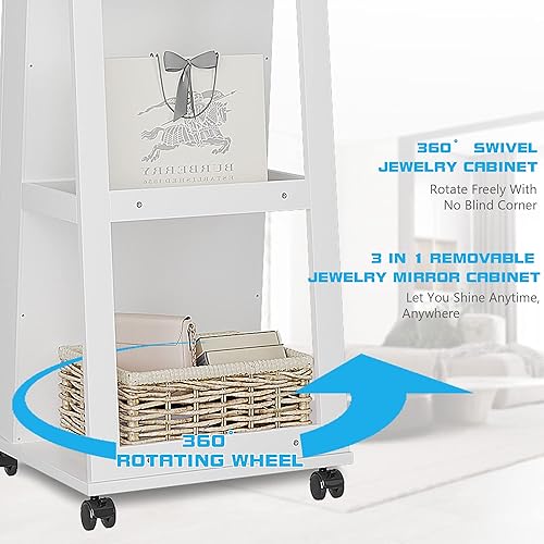 Miniatura 4 de OUTDOOR DOIT Organizador de joyas, armario de joyería, joyero de pie con espejo de cuerpo completo y armario de madera grande con cerradura de