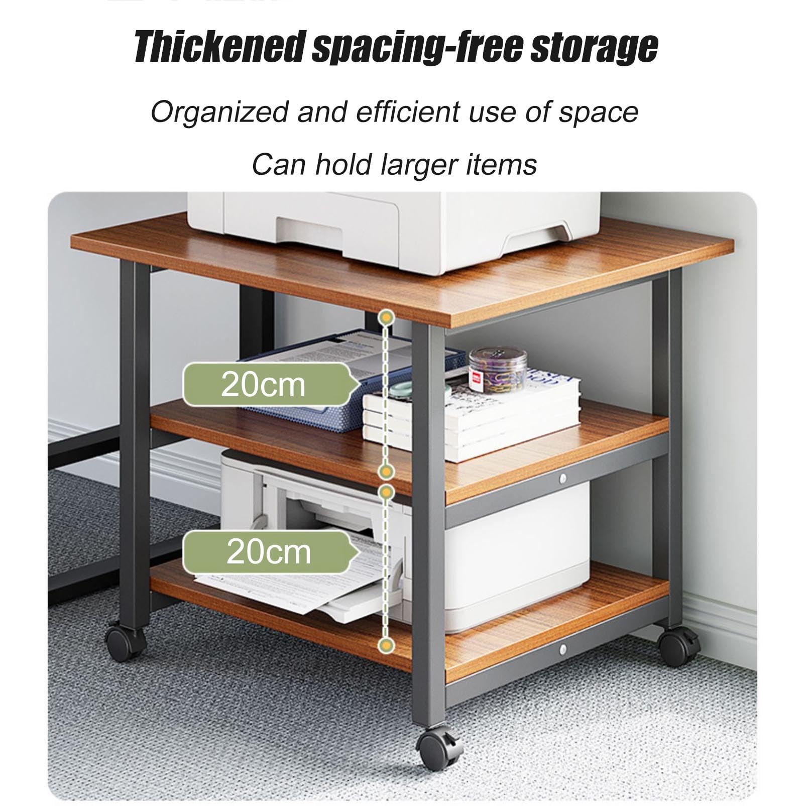 Carrito de soporte para impresora láser con ruedas, estante multiusos resistente, para copiadora, estante de microondas, soporte para trituradora y estante organizador de papel, carrito de