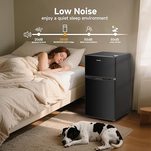 Miniatura 5 de BANGSON Mini refrigerador con congelador, refrigerador pequeño de 2 puertas con congelador, refrigerador pequeño para dormitorio, 3.2 pies cúbicos,