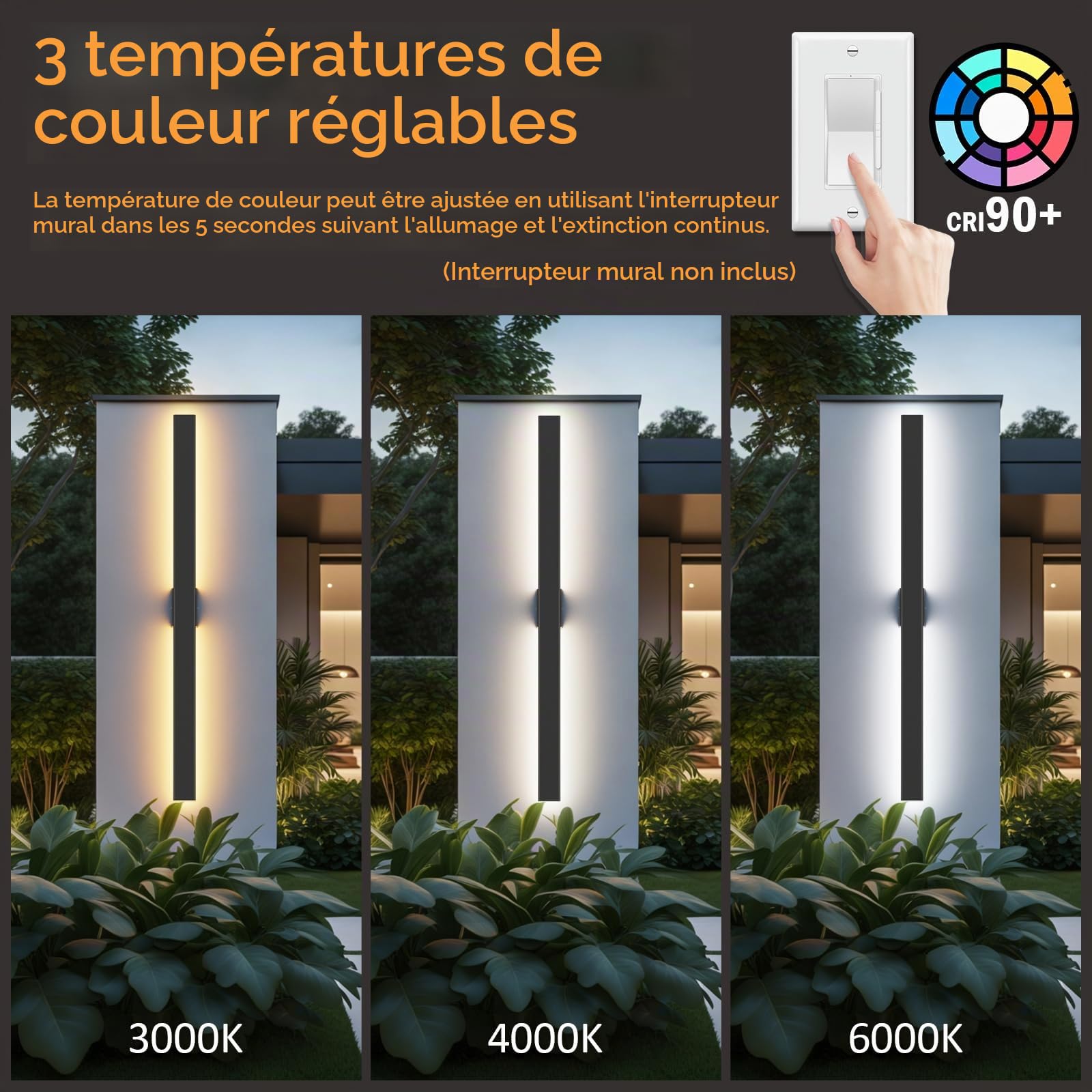 Klighten 35W Applique Murale Exterieur 3 Température de Couleur, Noir