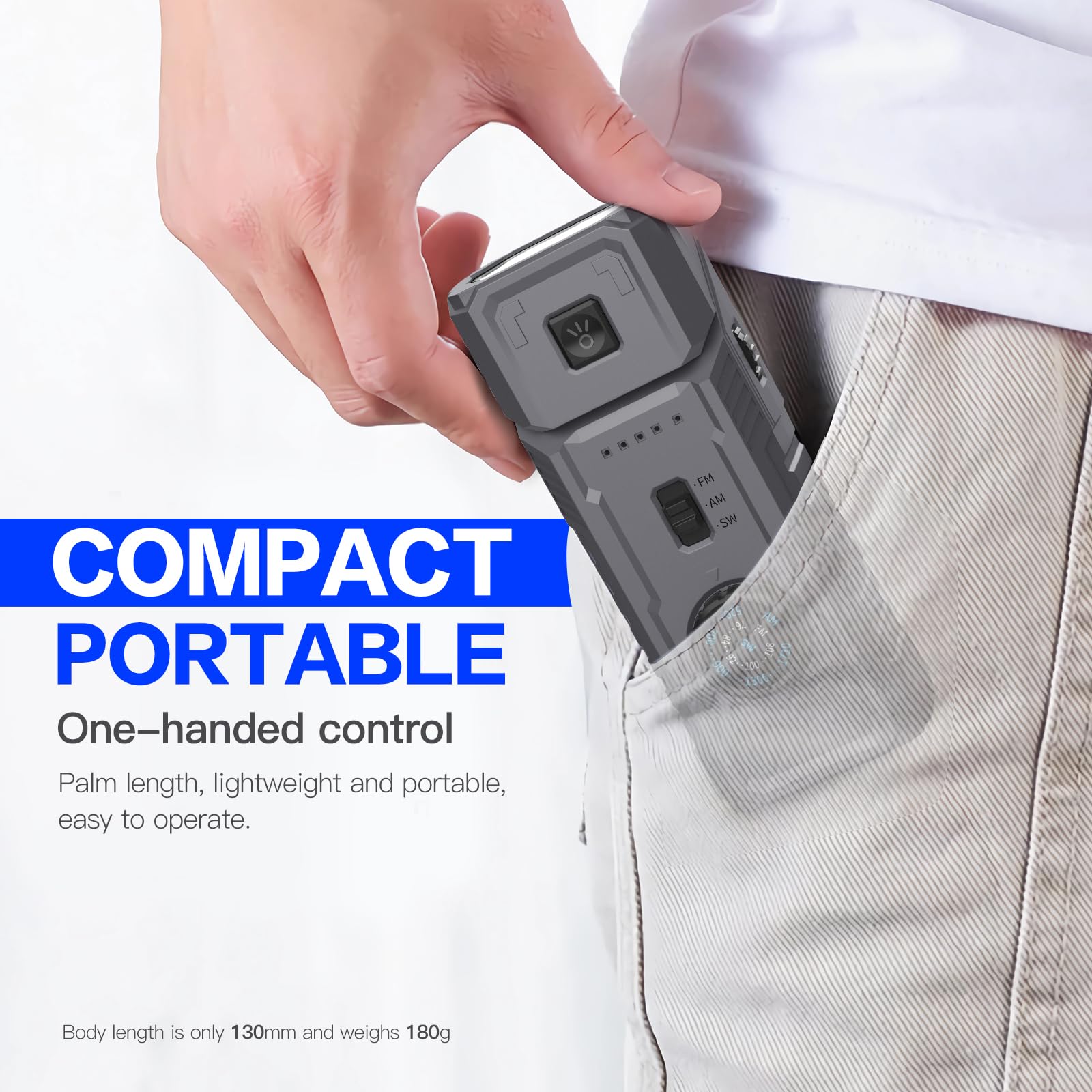 Gemmac Radio Portatil Pequeña con Imanes Potentes, 2000mAh Power Bank Am/FM/SW Radios Manivela, Rotación de 180° Radio Emergencia con SOS Linterna Dinamo para Camping/Senderismo/Kit Emergencia