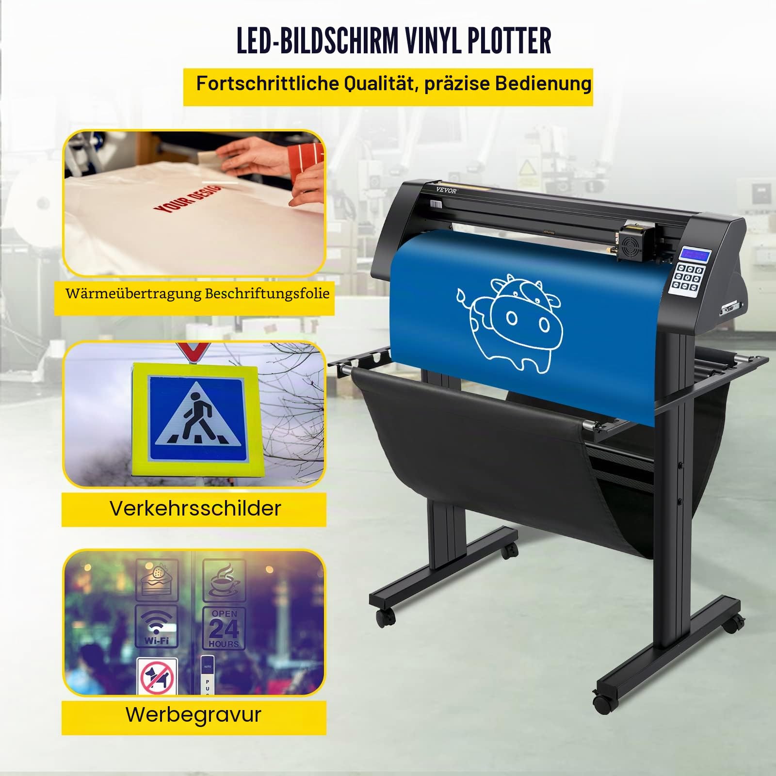 VEVOR Vinyl Schneideplotter Max. Papiereinzug 720 mm, Folienplotter Schneidkraft 500 g, Plotterschneider mit optisches Auge, Signmaster-Software, Schrittmotor, Plotter Halbautomatisch mit Ständer