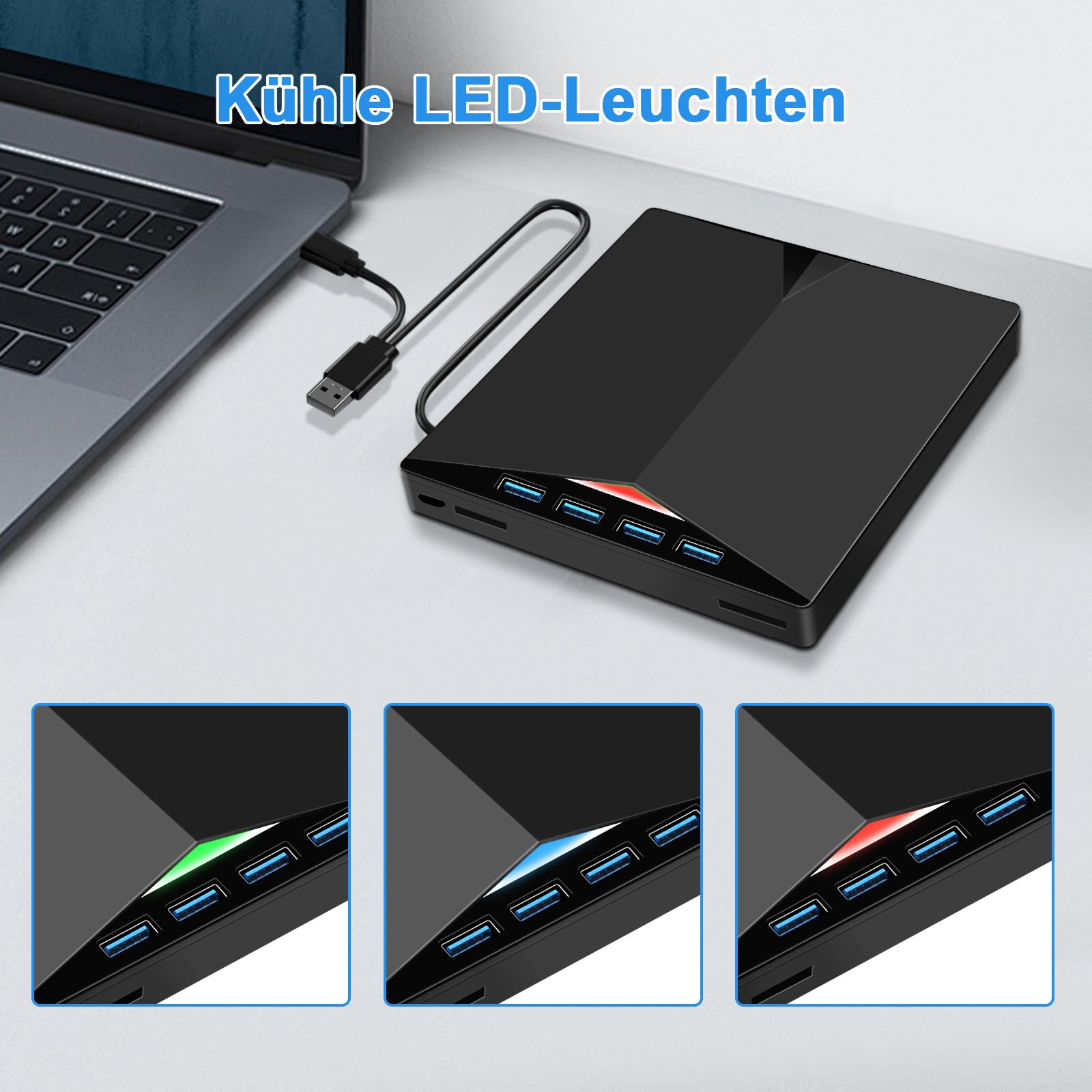 Zewnętrzny odtwarzacz CD/DVD do PC, USB 3.0 cienki przenośny rejestrator RW/ROM Napęd CD/DVD Player szybka transmisja wbudowany kabel USB do Windows 7/8/10/11, Vista, Linux, laptop, komputer