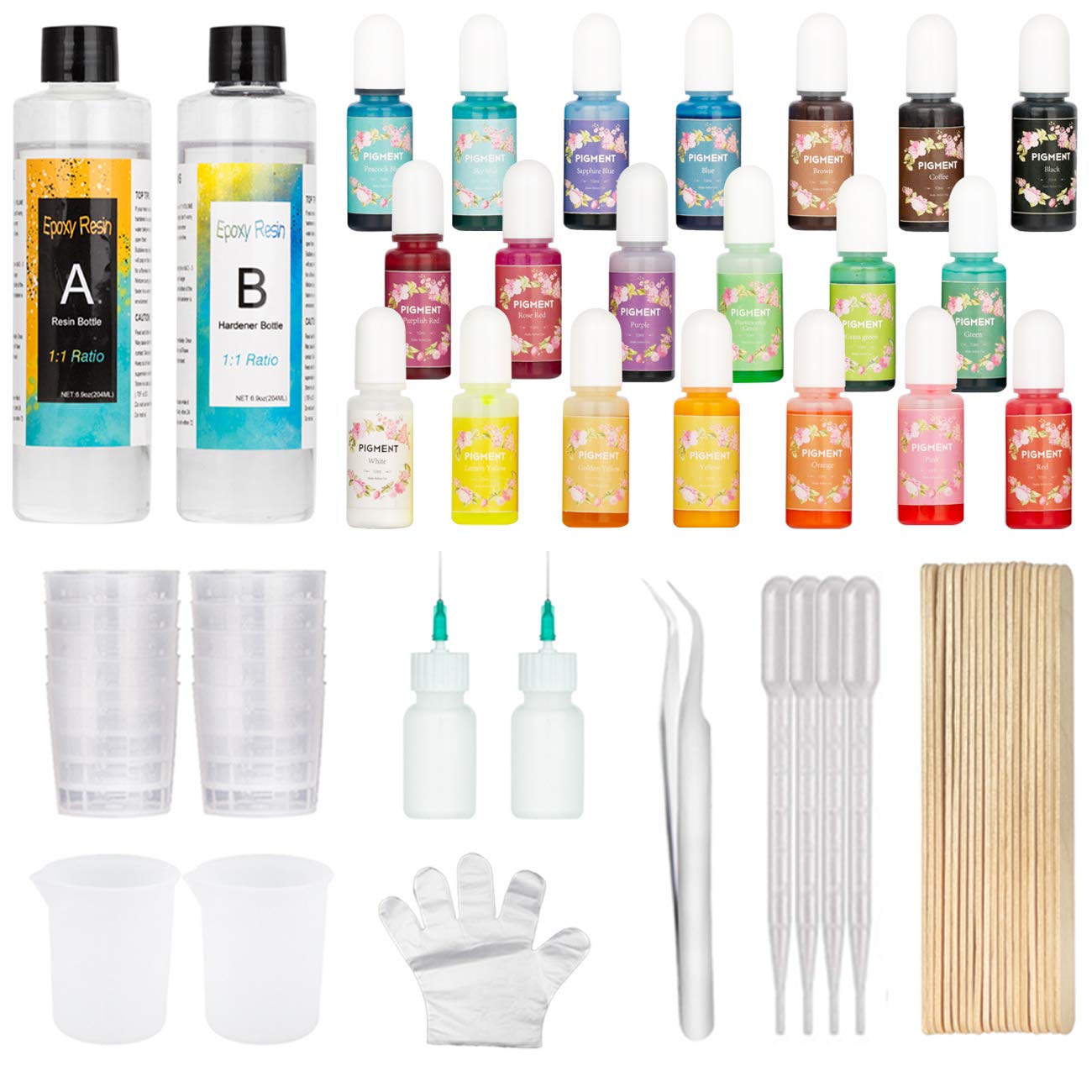 Epoxy Resin and Resin Pigment Set Crystal Clear Epoxy Resin, 20