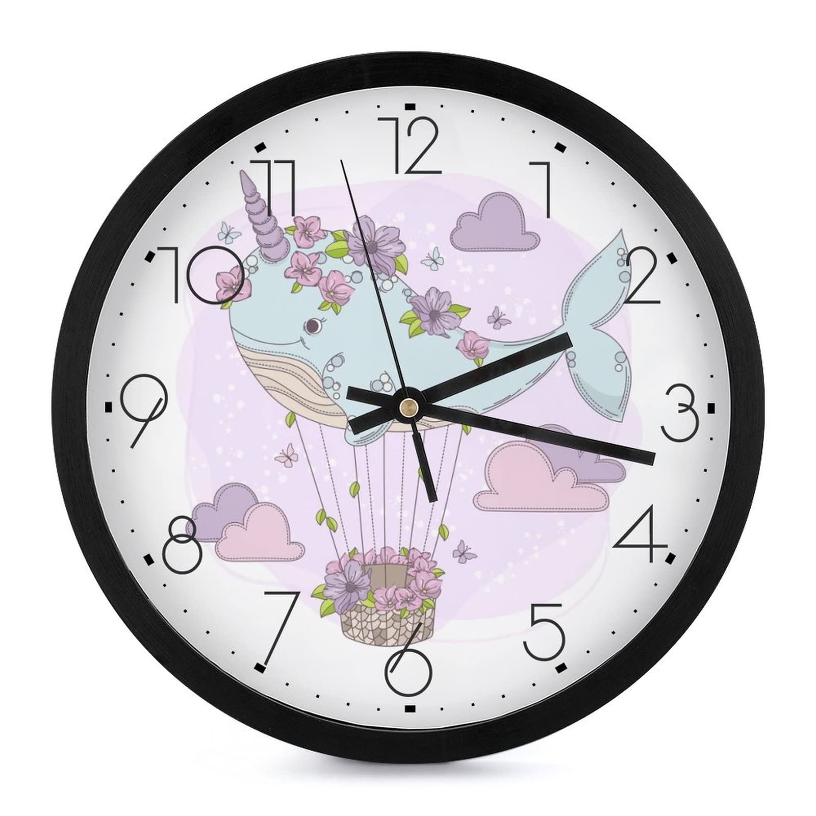 Horloge murale ronde baleine licorne pour égayer la chambre des enfants