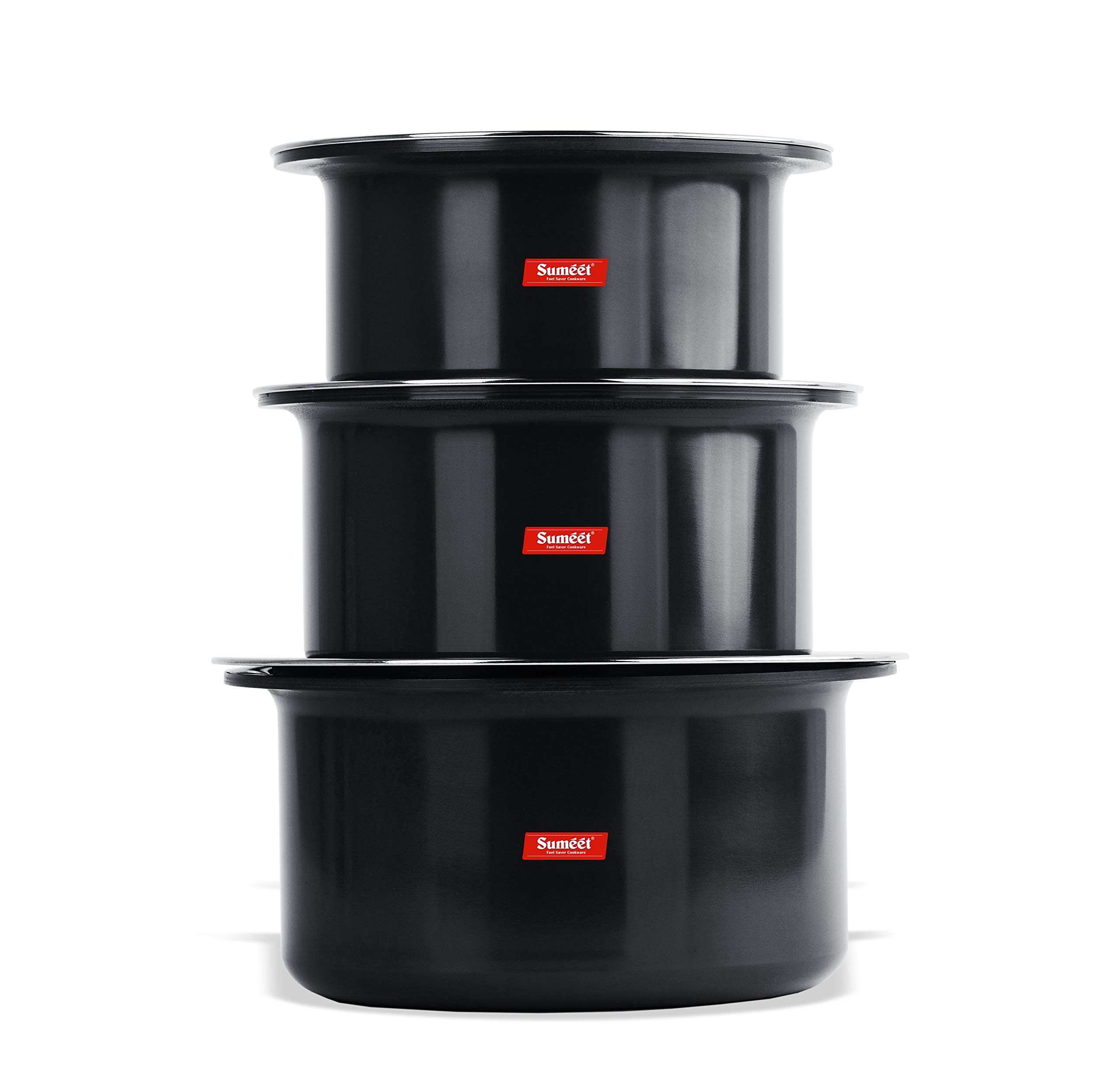 SUMEET 3mm Thick Hard Aluminium Black Anodised Large Size Tope Set of 3Pc with S. S. Lid (Size No. 15 3.50LTR, No. 16 - 4.250 LTR , No. 17 - 5 LTR) (B0867F6LJ4) Amazon Price History, Amazon Price Tracker