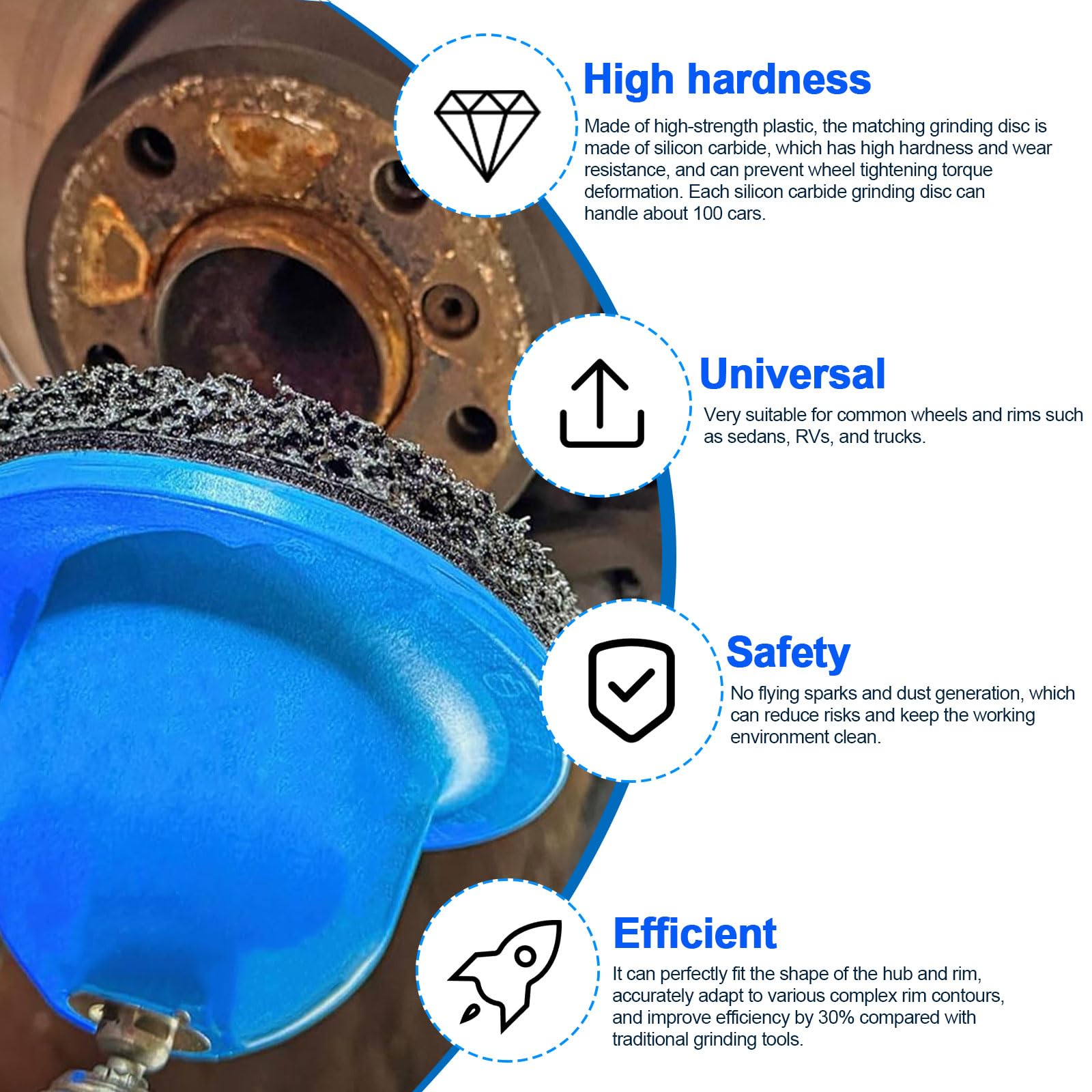 Smerigliatrice per mozzo ruota auto, 4 pezzi, con 2 ruote abrasive in silicio e 1 trazione quadrata, smerigliatrice a testa sferica per avvitatore a percussione da 1/2", diametro esterno 150 mm
