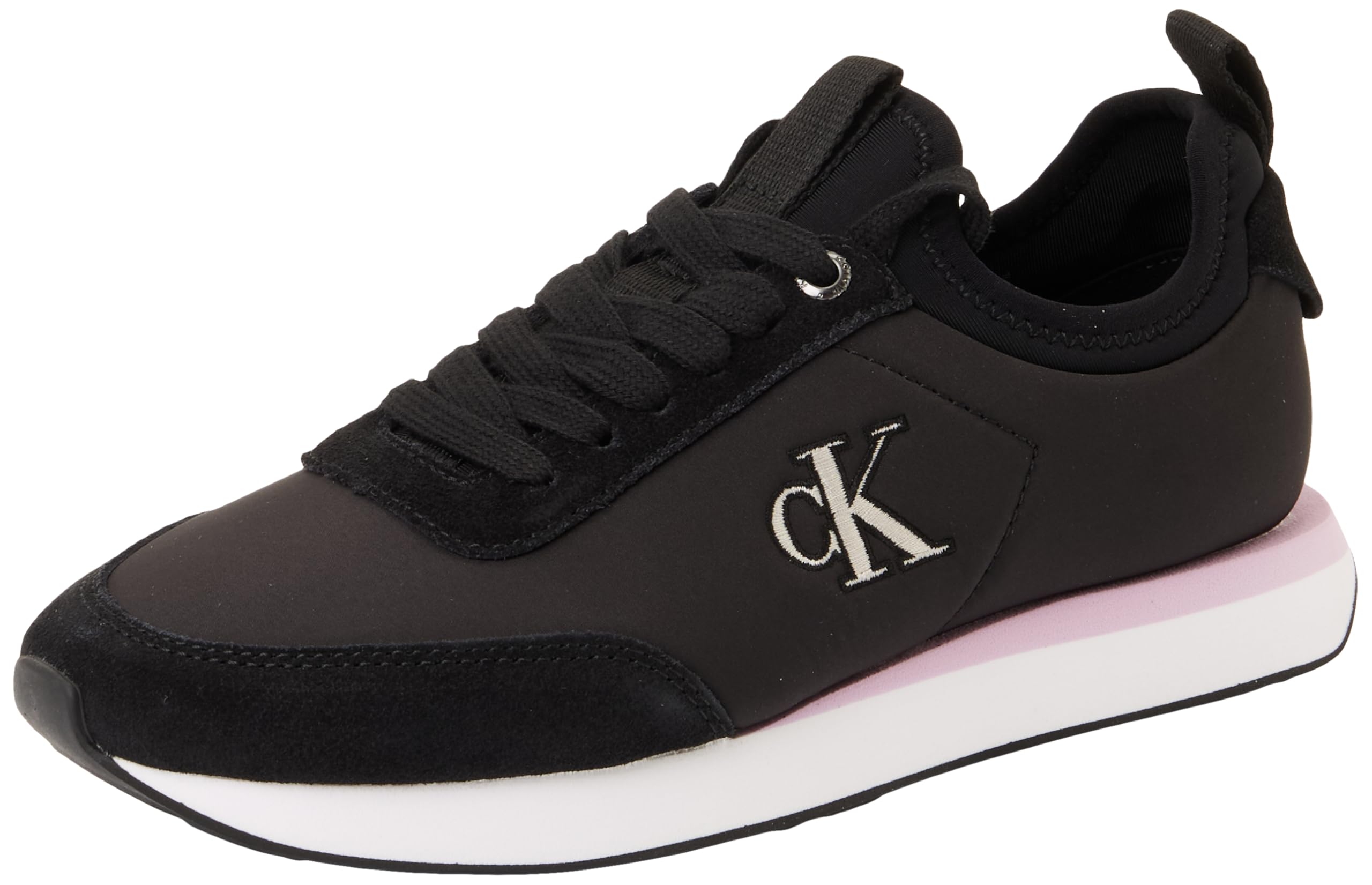 Calvin Klein Damen Runner Sneaker Retro Sock Nylon mit Logo, Schwarz (Black/Chateau/Fragrant Lilac), 36