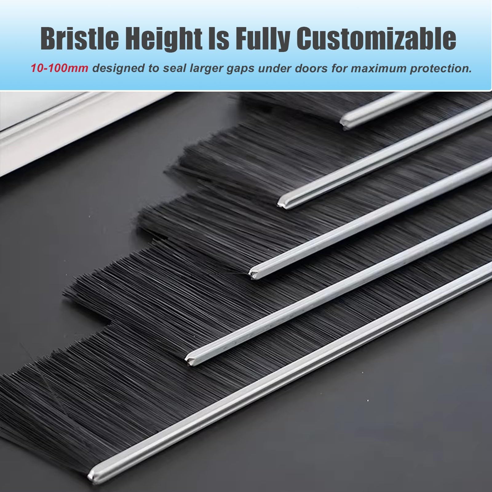 Guarnizione per porta a doppia H in alluminio e spazzola, 2 pezzi, adatta a tutte le stagioni, con setole in nylon ad alta densità, per uso commerciale(Bristles 0.59in/1.5cm)