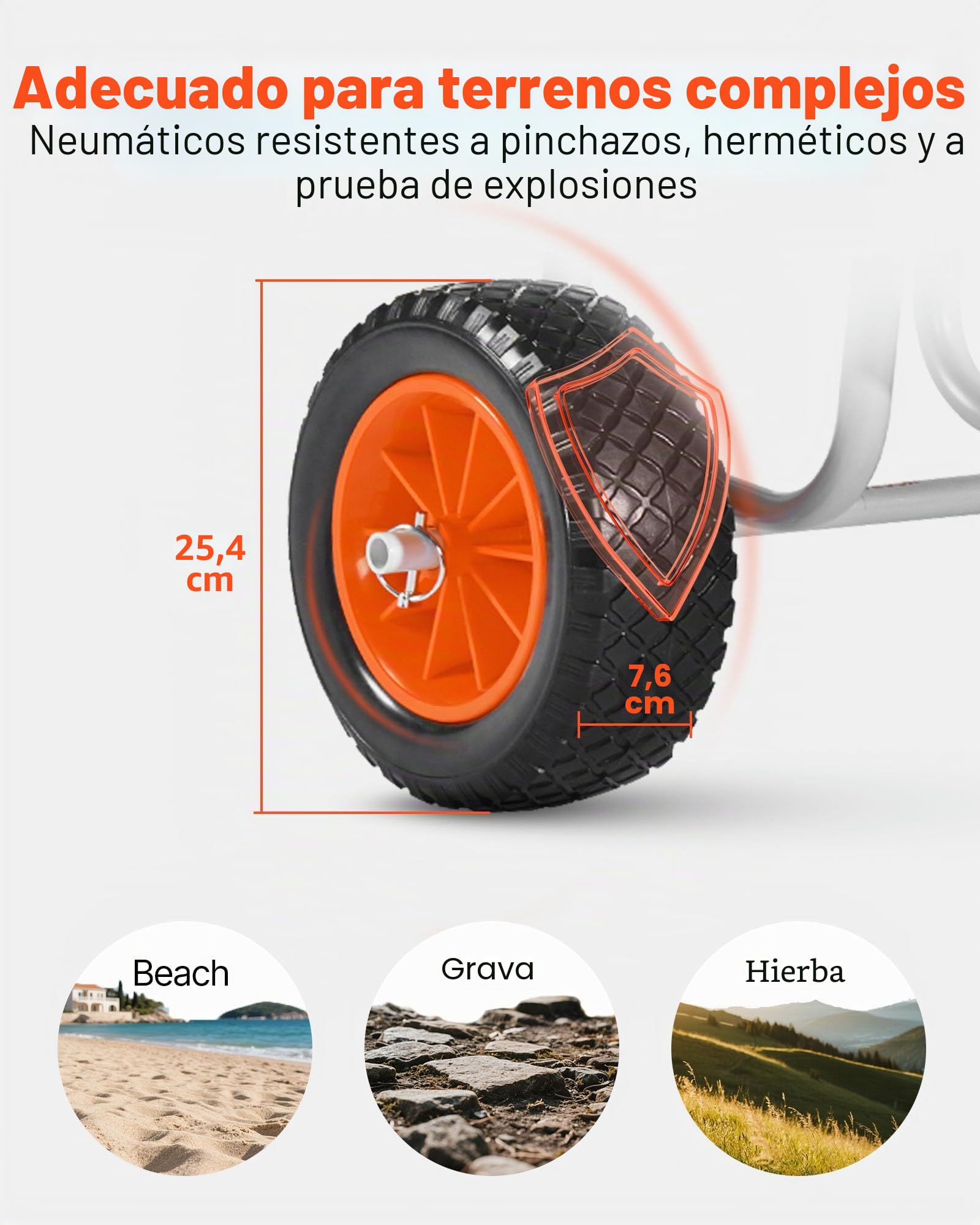 VEVOR Remolque Vertical para Kayak, Remolque de Kayak 520 x 500 x 680 mm con Neumáticos de Goma Maciza de 25,4 cm y Soportes Carga de 68 kg, Carrito para Tabla de Surf de Remo, Kayaks, Canoas