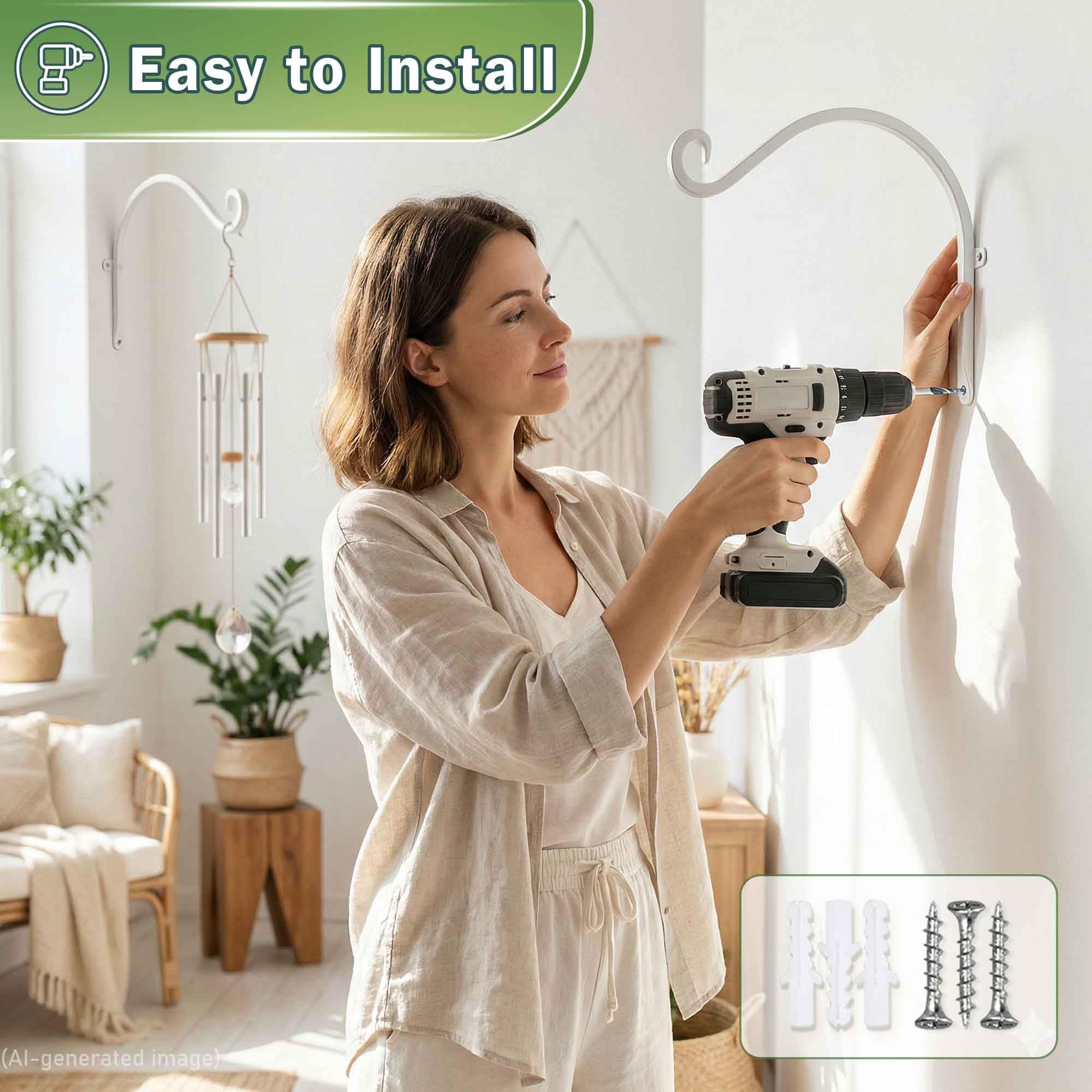 Qiang Ni Colgador de comederos para pájaros (2 piezas/12 pulgadas), soporte para colgar plantas al aire libre más estable y resistente, blanco
