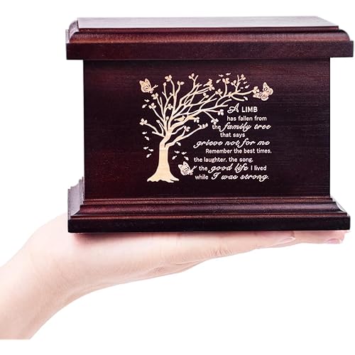 6 Inches Small Urns for Human Ashes Small Wooden Urns for Ashes, Keepsake Urns for Men Women Urns for Ashes Small Keepaske Ashes Holder, Funeral Urns, Wooden Urns Box and Casket-Tree