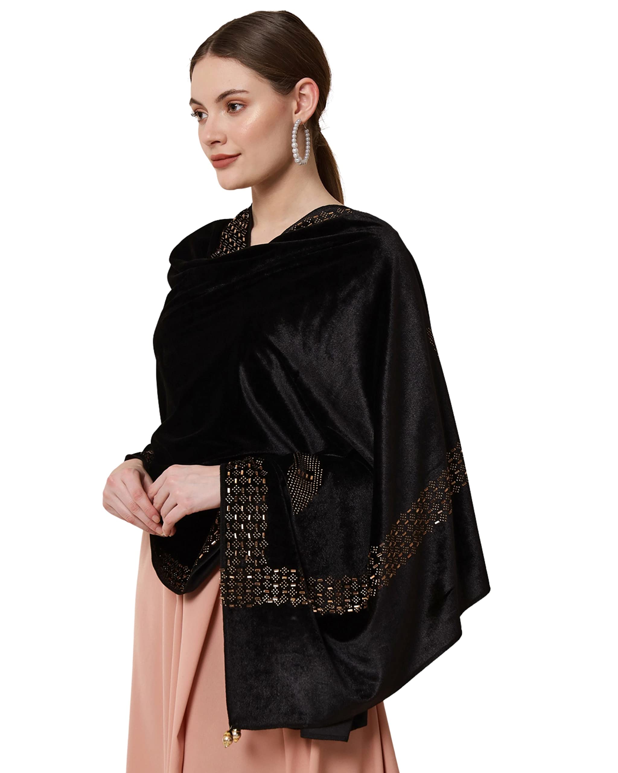 Pashtush Estola para mujer, terciopelo suave con trabajo de cristal adornado
