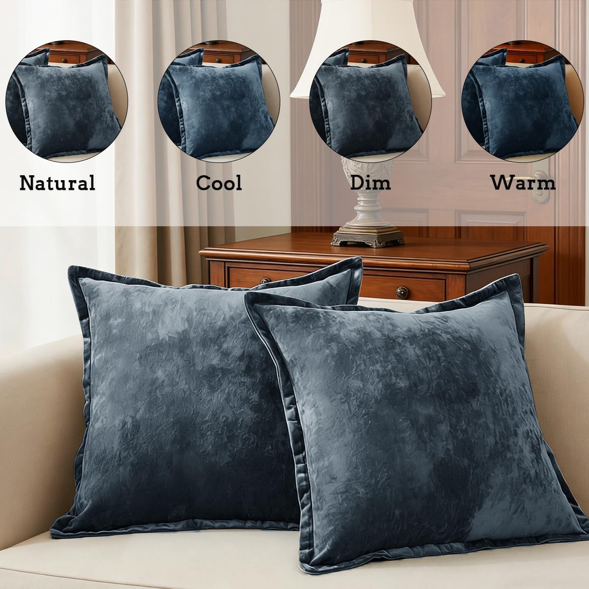 Luxurious Velvet Euro Shams Decorative Throw Pillow Covers 26x26 Set of 2 Solid Square Euro Pillow Shams for Sofa Couch Bedroom, Blue Gray - Image 2