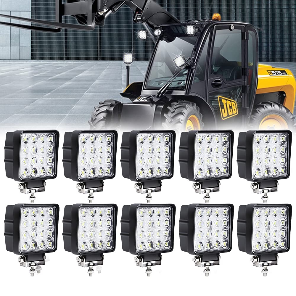 Sonnewelt 48W Faro de Trabajo, Focos LED Tractor 12V- 24V, Faros adicionales Offroad, IP67 Impermeable Luz antiniebla para Focos de Coche para SUV, ATV, UTV, Off-Road, Camión, Moto, Barco (10 piezas)