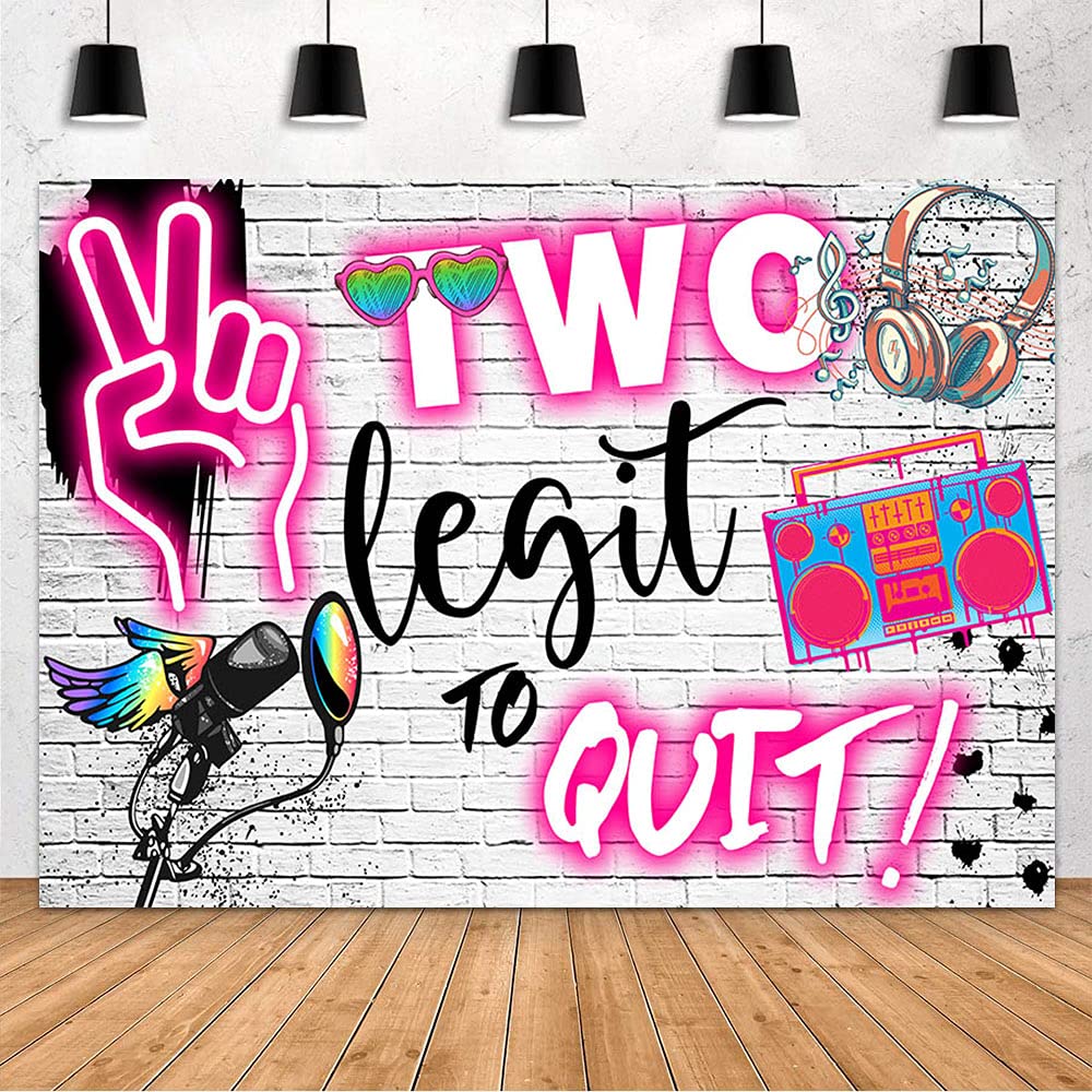 MEHOFOND Two Legit to Quit Girl 2nd Birthday Backdrop Hip hop Party Decoration Pink Graffiti Brick Wall Photography Background Banner of Cake Table