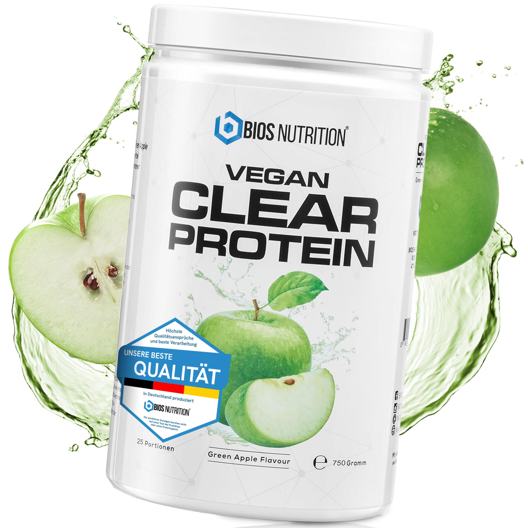 Clear Vegan Protein GREEN APPLE 750gr - unglaublich leckerer & erfrischender Shake - Clear Whey Protein Alternative mit hochwertigem Erbsenproteinhydrolysat - BIOS Nutrition (Made in Germany)