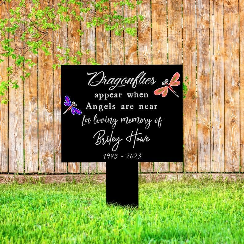 Personalized Memorial Plaques for Outdoors Dragonflies Appear When Angels are Near Mom Dad Grave Marker 12x12 inch Metal Garden Stakes Memorial Gifts Sympathy Gifts for Loss of Loved One (Style 33)