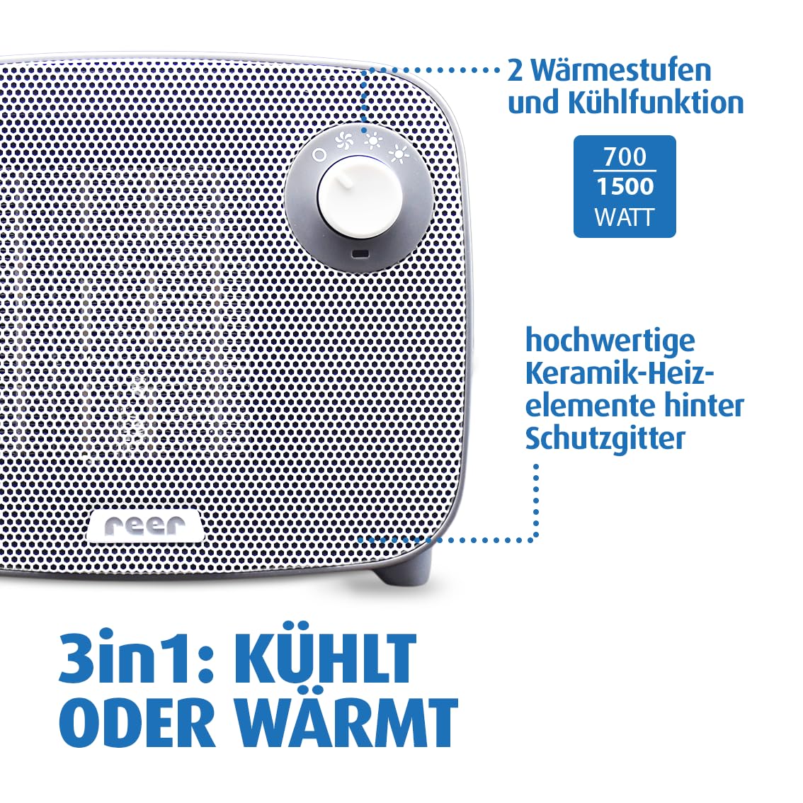Reer FeelWell Air Heizlüfter für Babys 3in1 - Zuverlässig, Wärmend, Sicher - 2 Wärmestufen und Kühlfunktion, anthrazit