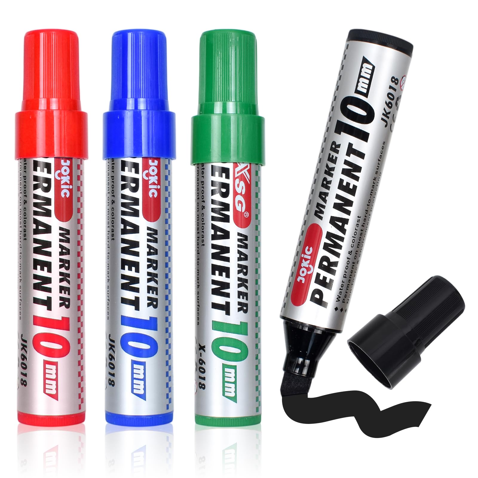 Alyxen Pack of 5 Permanent Markers Black, Thick Chisel Tip 2-10 mm Permanent Marker Pens, Waterproof & Quick-drying Pens, Acrylic Paint Markers for Cardboard Plastic Wood Metal Glass Stone Canvas