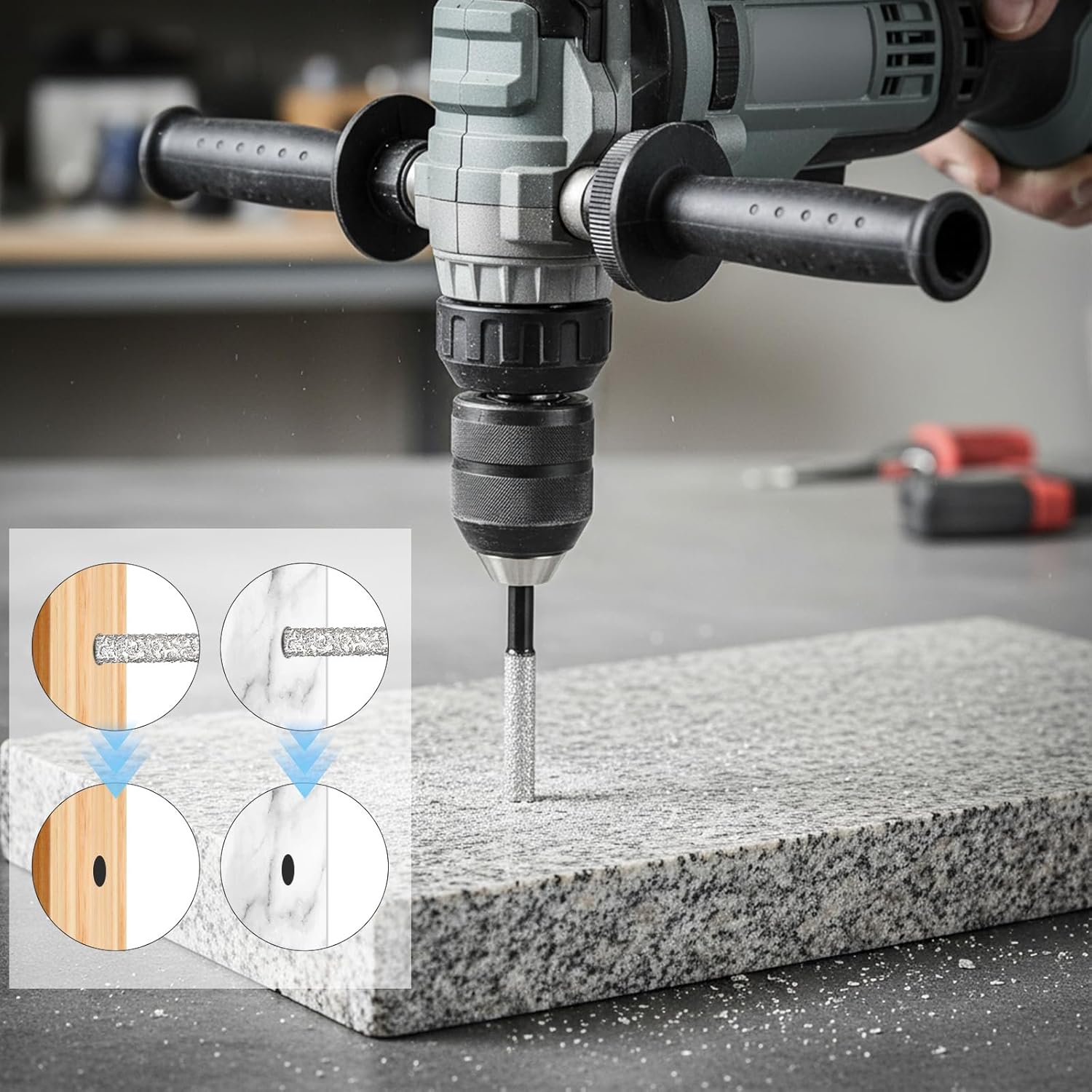 4 Pcs Diamond Drill Bits for Ceramic 1/4 5/16 3/8 1/2 Tile Drill Bits for Ceramic Glass Porcelain Marble Granite 2-in-1 Sanding Drills Bit for Drills & Polish Hex Shank