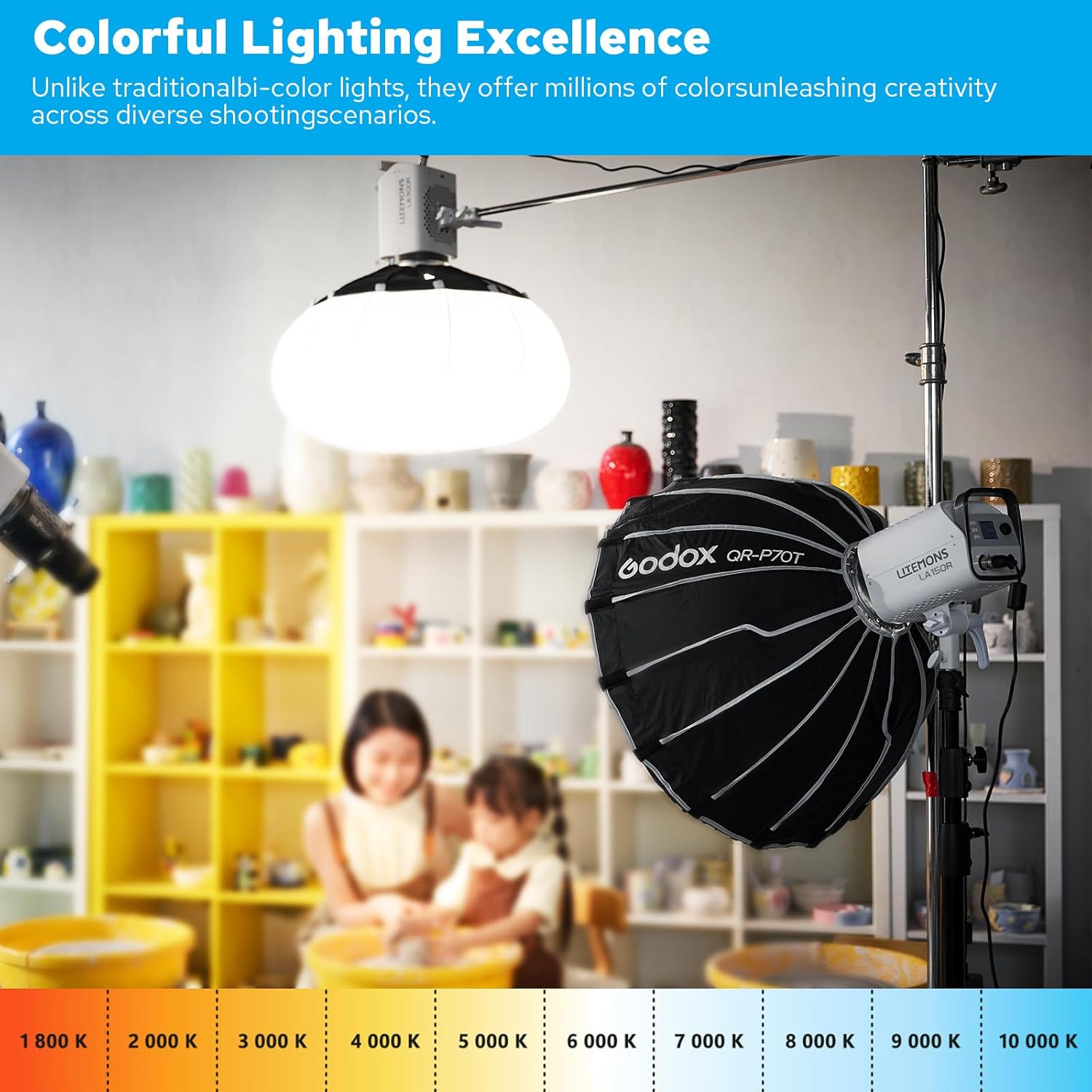 Godox LA300R RGB LED Video Light with Carry Bag, 330W 102000Lux@1M Studio Bright Light, 1800K-10000K Bowens Mount RGB LED Light with 14 FX Effects 0-100% Dimming for Videoregraphy