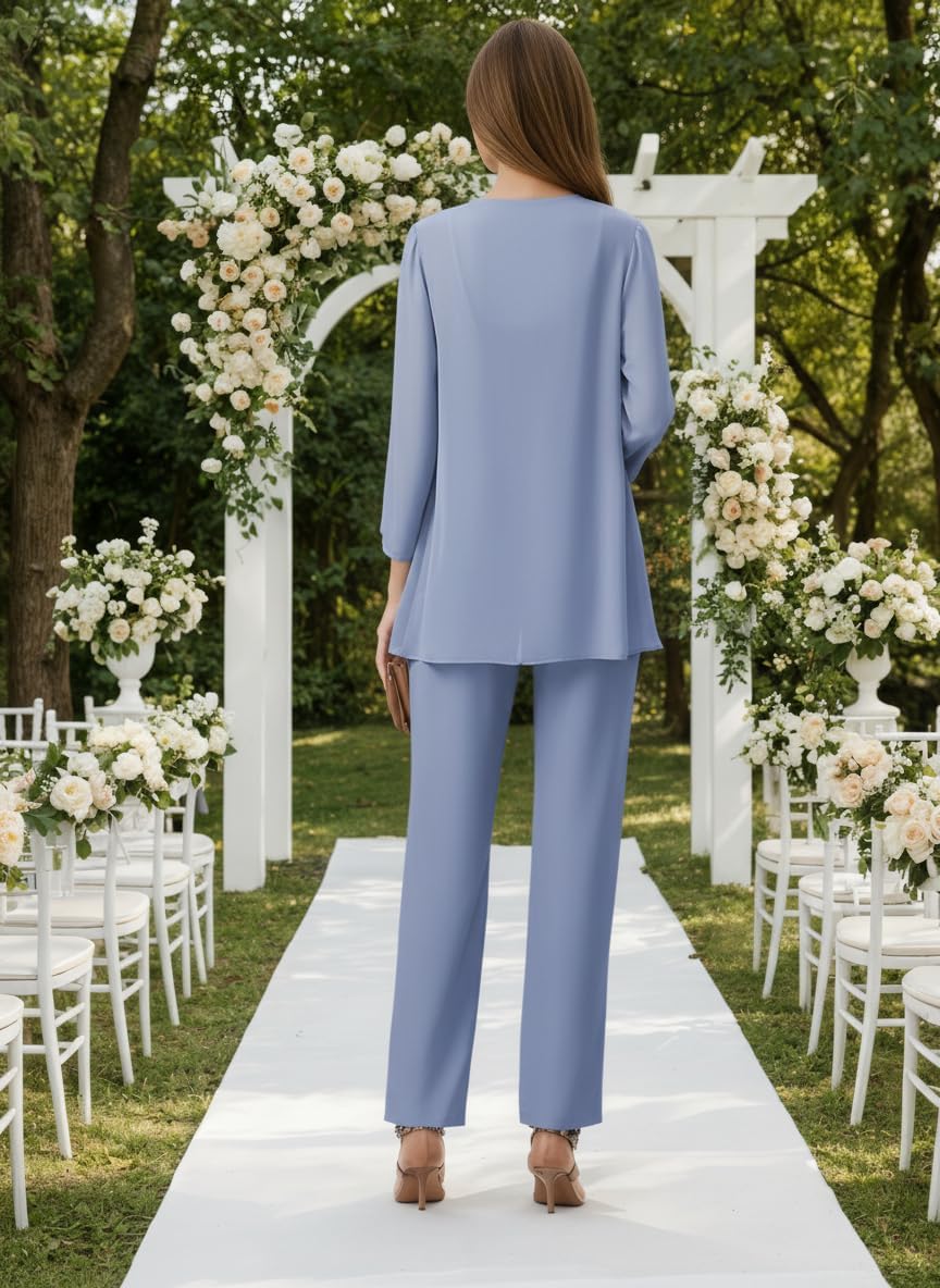 3 Pieces Mother of The Bride Pant Suits for Women Chiffon Lace Formal Evening Outfit with Jacket WT028