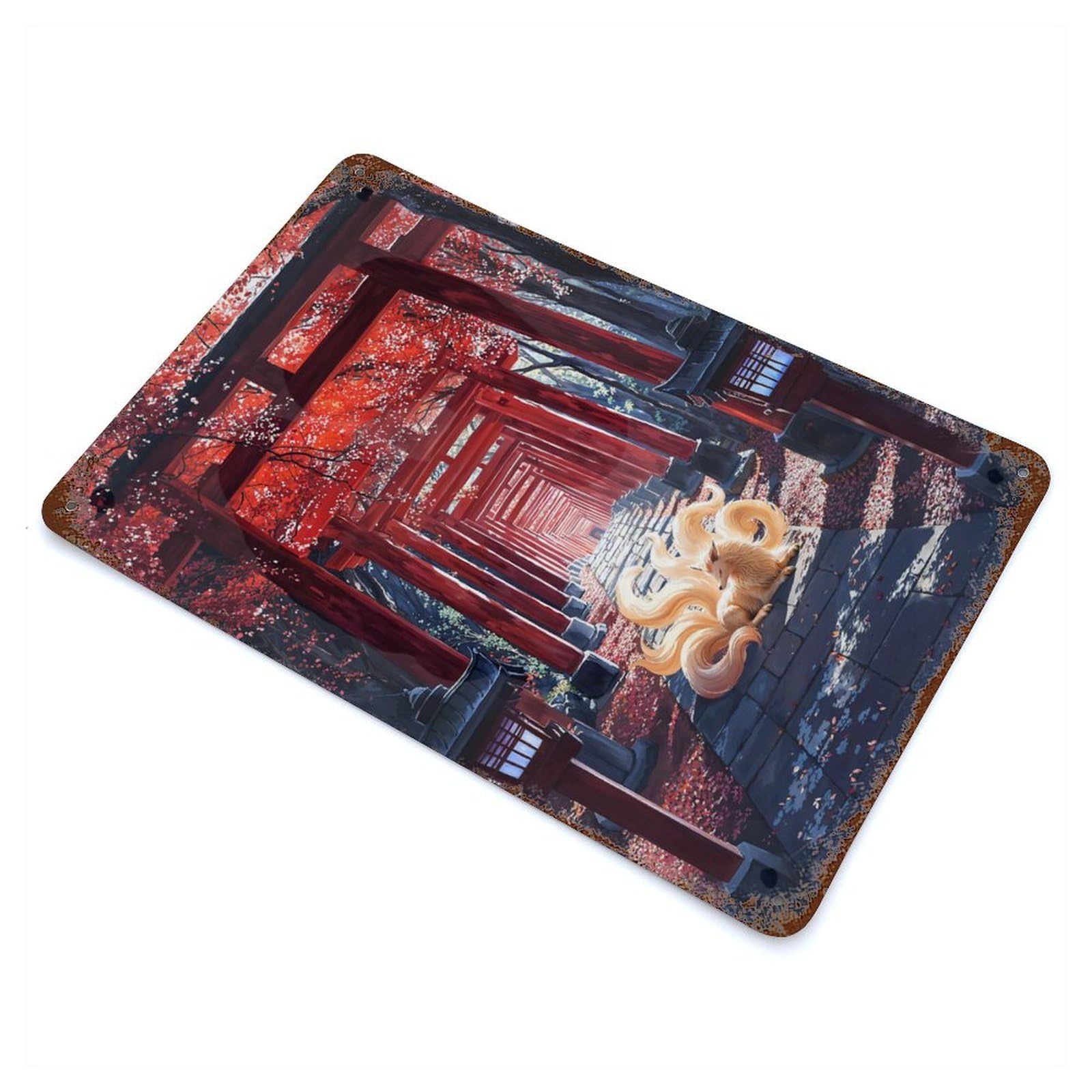 Rust Effect Guardian of The Thousand Torii Decorative Tin Sign 11.8"x7.9", Vintage Wall Decor for Farmhouse, Kitchen And Entryway Decor