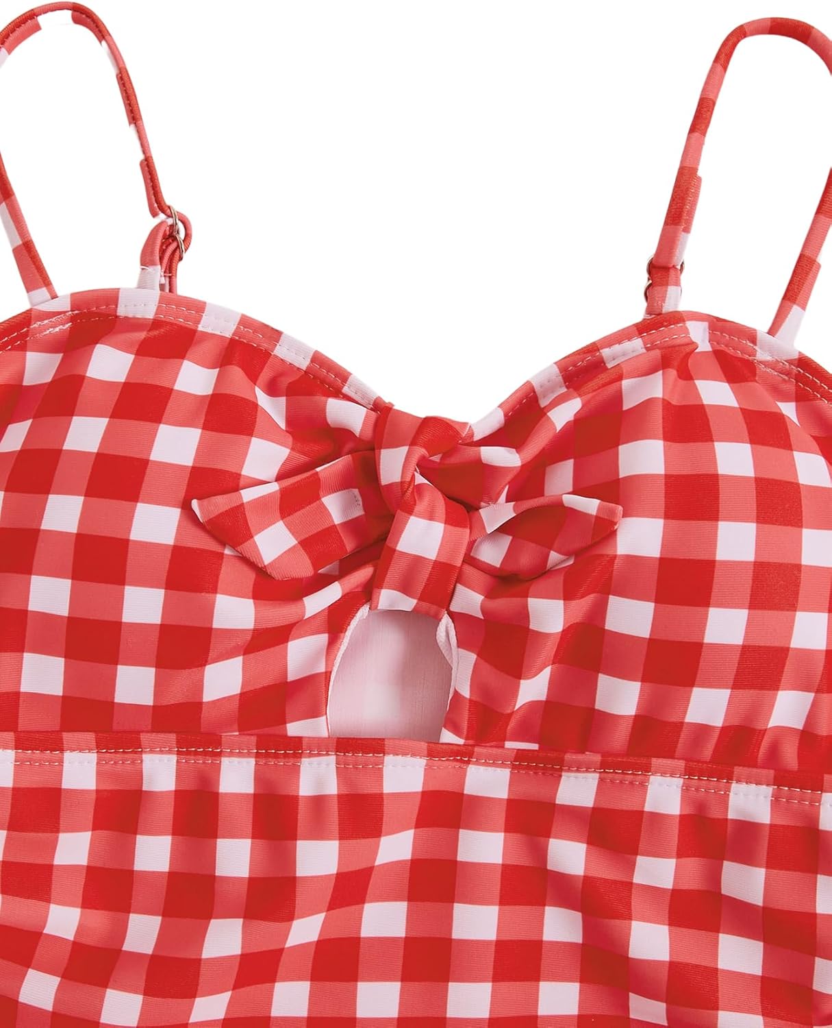 Floerns Girl's Gingham Print Ruched Cut Out Knot Front One Piece Swimsuit