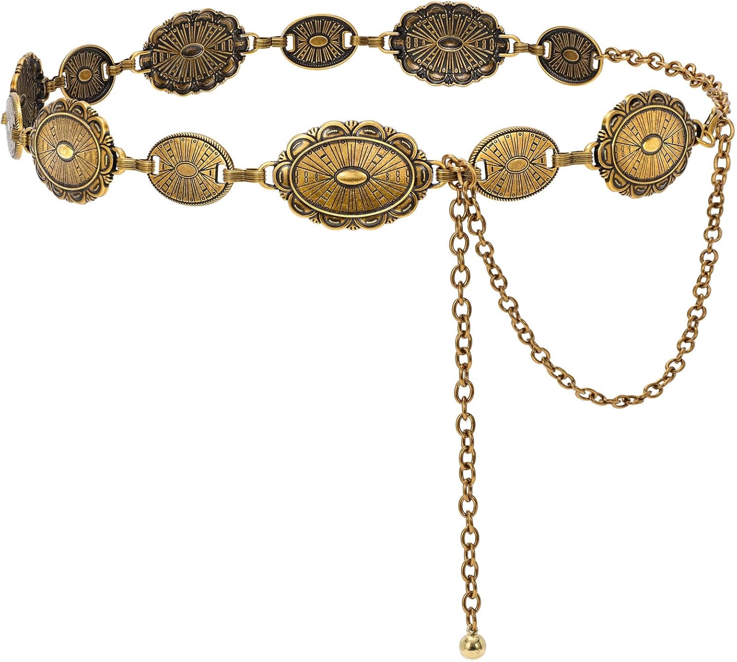 JASGOOD Western Concho Belt Women Cowgirl Metal Belts Boho Waist Link Chain Country Concert Outfit for Dress