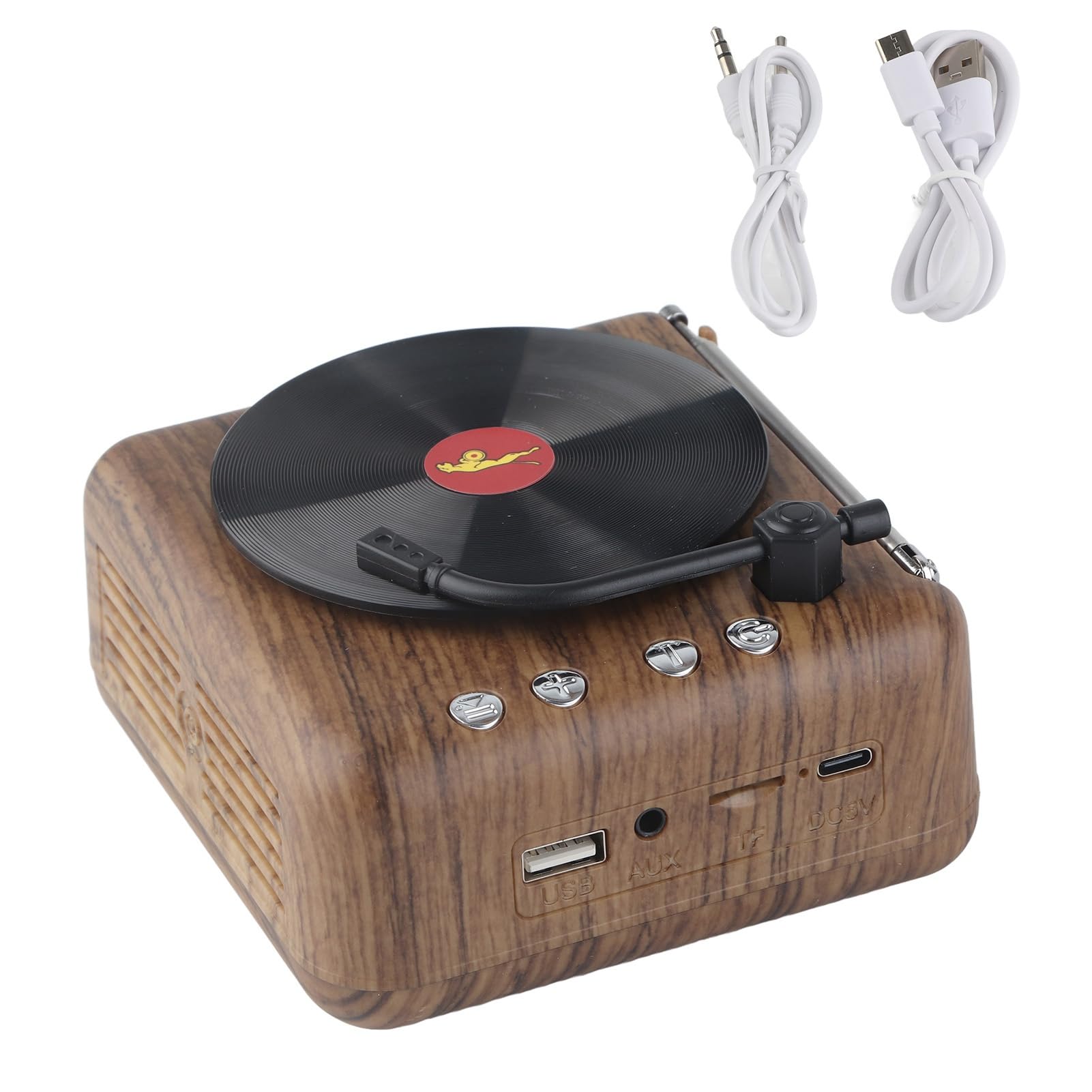 Tbest Mini Reproductor de Discos de Vinilo Retro, Altavoz Inalámbrico con, Subwoofer de Alta Definición, Caja de Voz, Tocadiscos y Accesorios