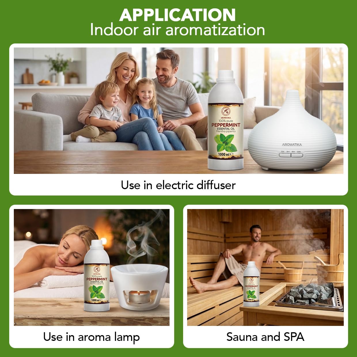 Olejek Eteryczny Mięty Pieprzowej - 1000 ml - Relaks - Dyfuzory - Zapach - Aromaterapia - Nawaniania - Olejek Miętowy - Pielęgnacja ciała - Olejki Eteryczne - Sauna - Mentha Piperita - Kojący