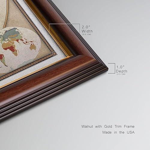 Miniatura 5 de Renditions Gallery Arte de Pared en Lienzo de Mapa del Mundo Colorido con Marco de Nogal y Oro Colgante de Pared Mapa de Viaje con Chinchetas para