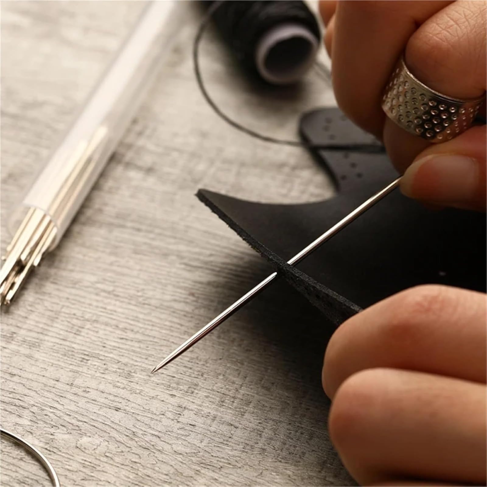 Kit de costura de cuero con agujas resistentes, hilos encerados y punzón para reparación de costuras a mano de tapicería, zapatos y bolsas, juego completo de herramientas para manualidades