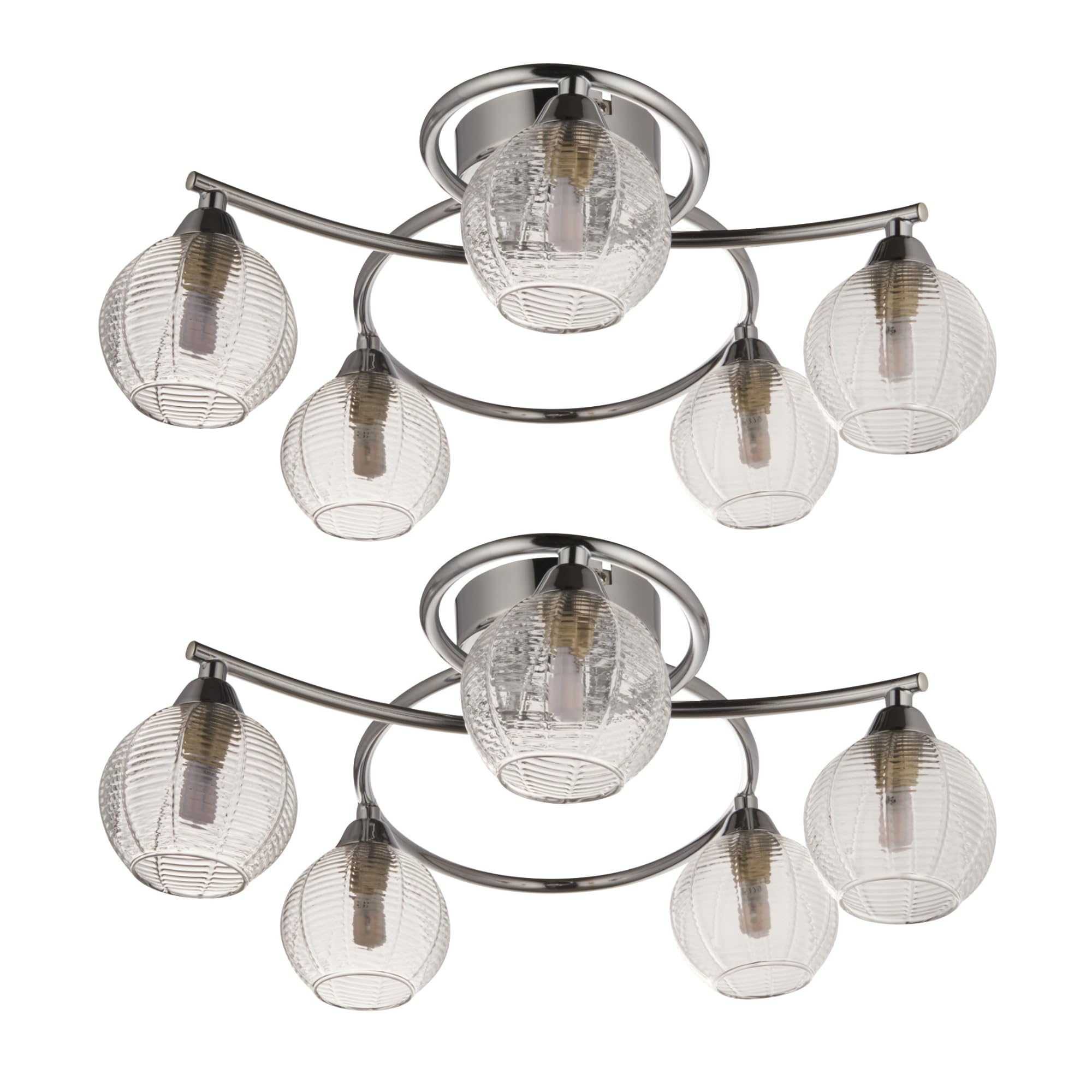 B&Q -  Set Of 2 TattonChrome With Ribbed Glass 5 Light Flush Ceiling Light