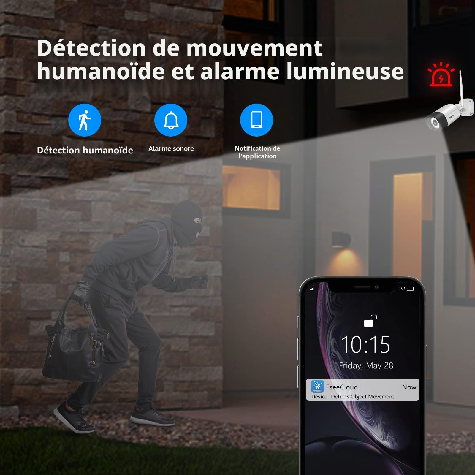 【5MP+Vision Nocturne en Couleur】 Kit Caméra de Surveillance WiFi Extérieure, Hiseeu 5MP 10CH 1To HDD NVR Kit Vidéo Surveillance WiFi avec 4X5MP IP Caméra, Détection de Mouvement, APP/PC à Distance