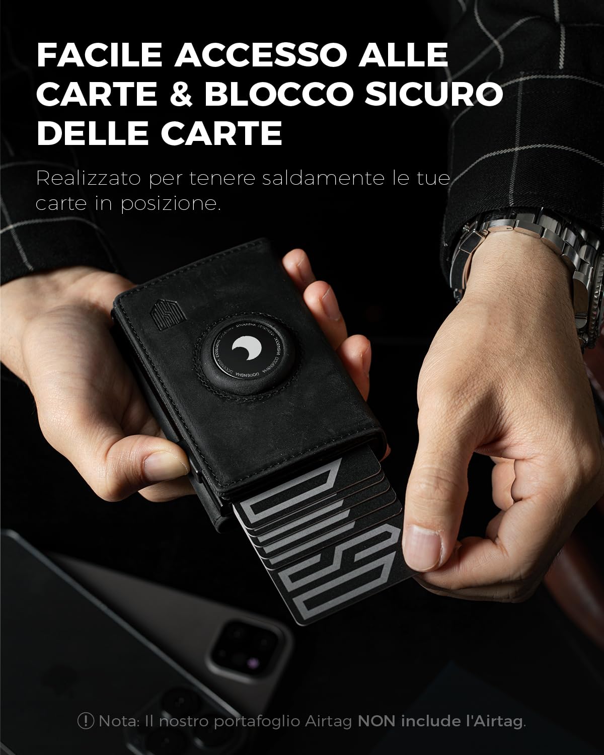 DODENSHA Portafoglio Airtag con Portamonete | Slim Portafoglio 10+ Carte | Protezione RFID | Porta Carte di Credito Uomo | Portafoglio Uomo Piccolo | Moero Portafoglio | Senza AIRTAG | Cavallino Nero
