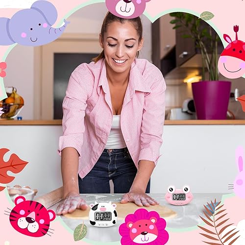 Miniatura 3 de Temporizador digital de cocina con diseño de animales, 8 unidades, diseño de dibujos animados magnéticos, con pantalla visual grande LCD, para