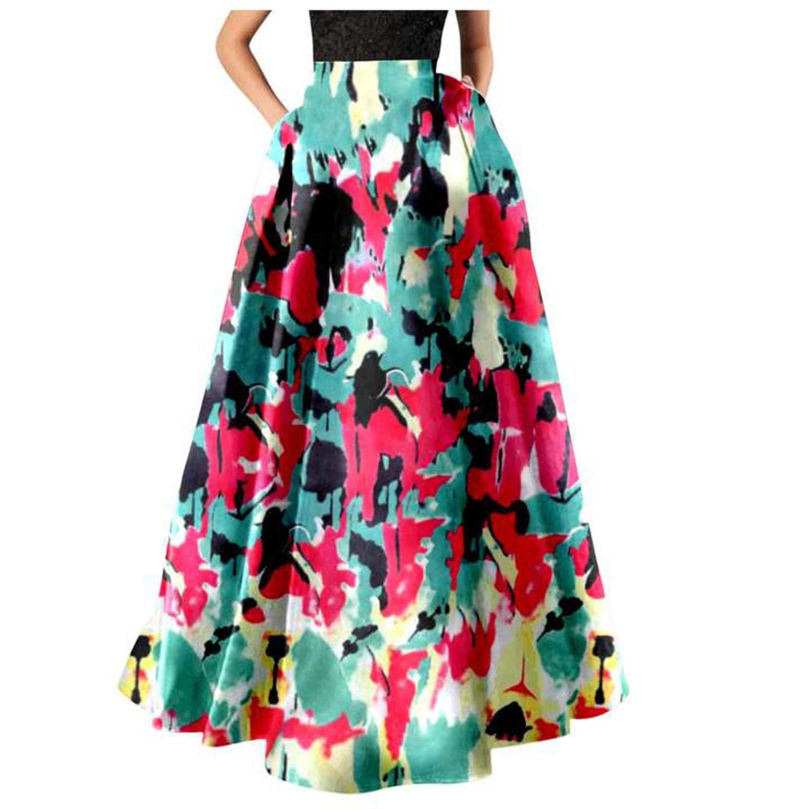 Jupe Longue d'été pour Femme Jupon Long Taille Haute Longue Maxi Jupe Bohême Tour de Taille Elastique Jupe Maxi Décontractée Vacances L'été Plage Boho Imprimée Fleurie Boho Jupe de Plage Chic