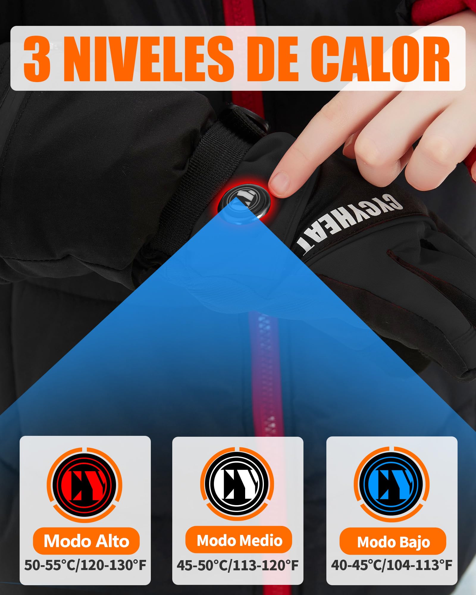 CYCYHEAT Guantes Calefactables Niños – Guantes de Esquí Impermeables para Niños y Niñas con Tecnología de Calefacción Mejorada y Batería 5000mAh (Negro + batería de 5000 mAh, L/XL)