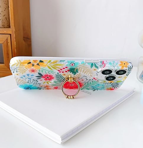 Miniatura 4 de Qokey Funda para iPhone 11 Pro, bonita funda transparente de moda floral para mujeres, niñas y hombres, con soporte de anillo giratorio de 360