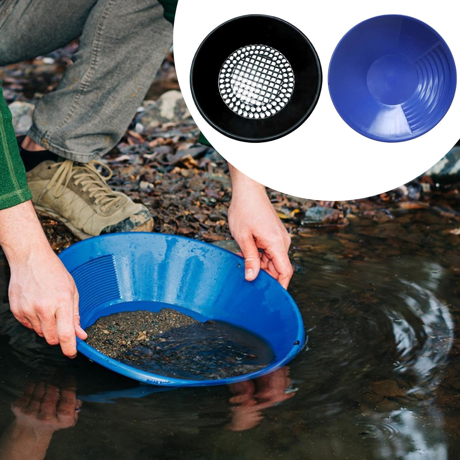 2X Padella per la Ricerca dell'oro con setaccio Padella Portatile da 14 Pollici per la Ricerca dell'oro per Principianti Kit per, Blu E Nero
