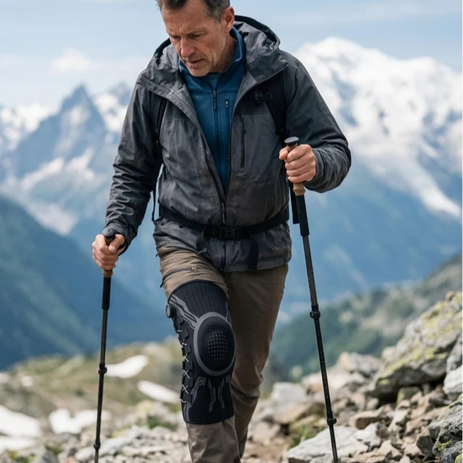 Mobilitee Knaufkniebandage zur Schmerzlinderung, Verstellbare Kniestütze mit Patella Gelpad & Gelenk-Stabilisatoren (Weiß-Rechts,L(65-85kg))